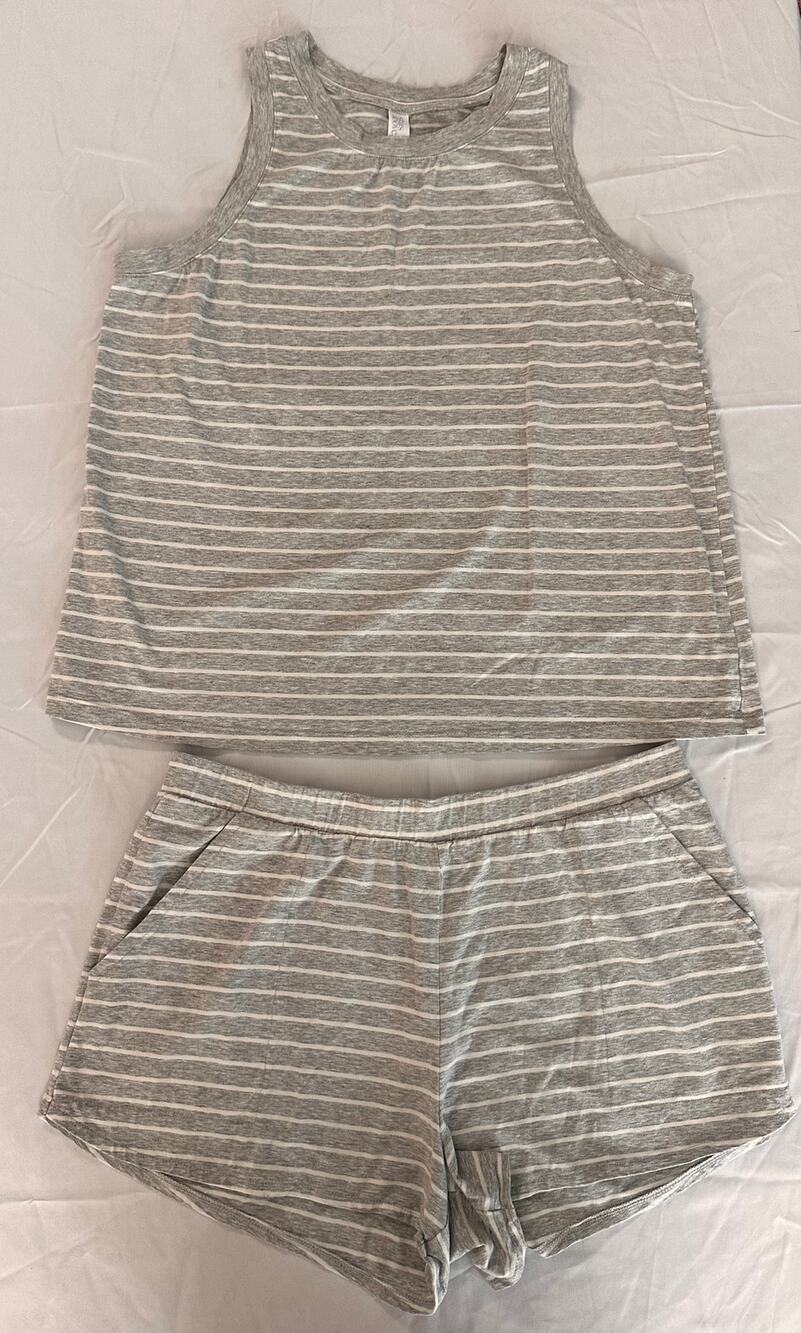 Stars Above Women’s Large Gray Striped Pajama Set Tank Top Shorts Lounge NWOT